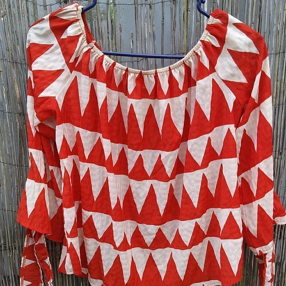 Misska Red & White Off The Shoulder Lightweight Blouse - No Size Tag